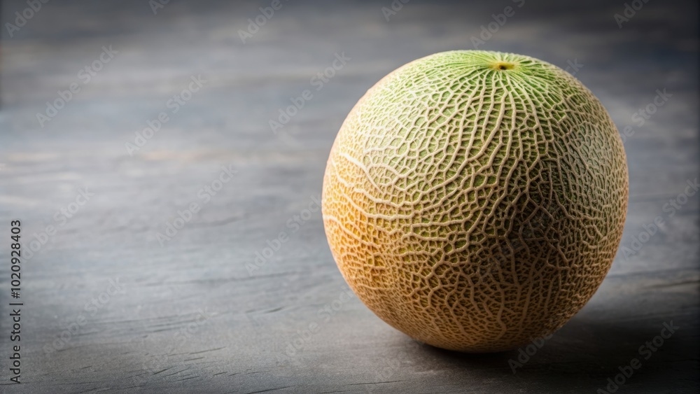 Isolated ripe cantaloupe sitting on a flat beautiful surface, cantaloupe, isolated, fruit, ripe, sweet, fresh, organic, vibrant