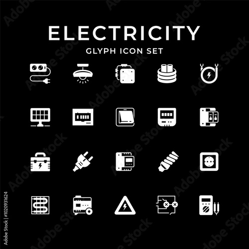 Set glyph icons of electricity