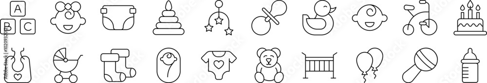 Fototapeta premium Childhood Outline Icon Collection. Editable Stroke. Perfect for Infographics, Articles, Books, Flyers, Banners