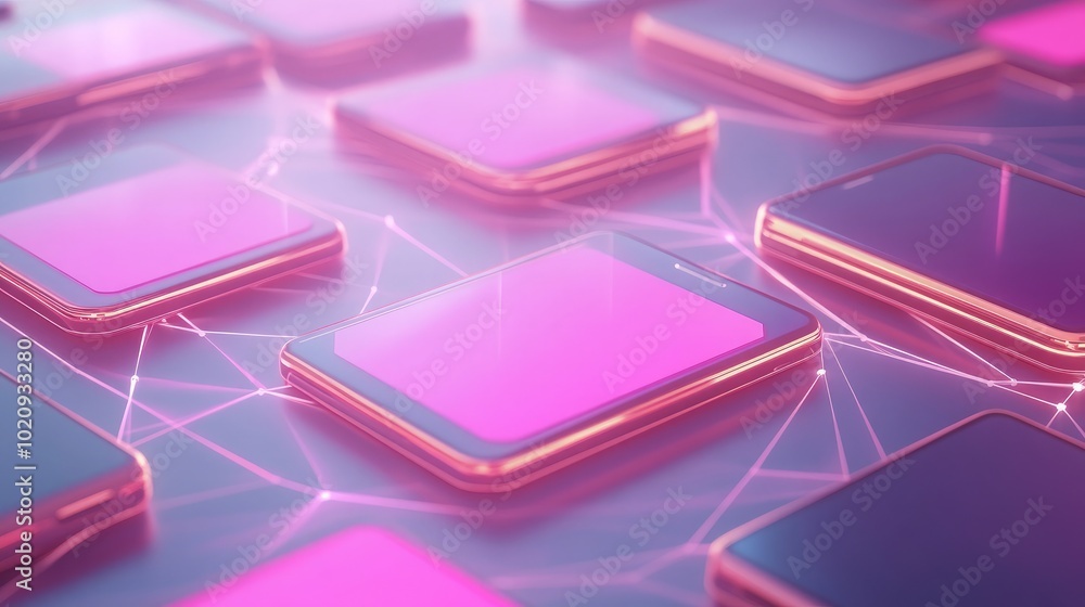 Futuristic mobile devices with glowing screens Futuristic mobile devices with glowing screens