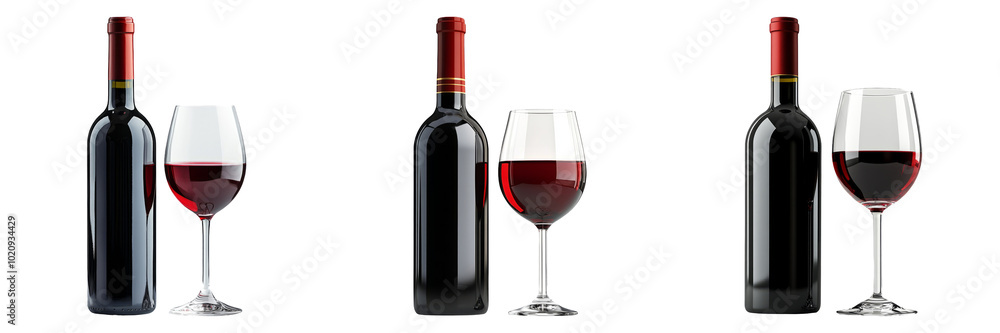 Front view wine bottle and glass isolated on transparent PNG background perfect for beverage-themed illustrations or wine branding Front view wine bottle and glass isolated on transparent PNG background perfect for beverage-themed illustrations or wine branding