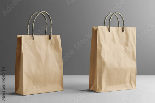 A mockup featuring a paper shopping bag, perfect for presenting design concepts related to shopping, sales, and delivery photo