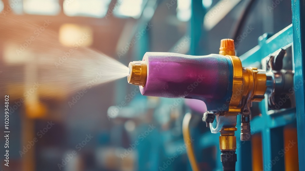 Fototapeta premium Colorful Spray Nozzle in Industrial Setting