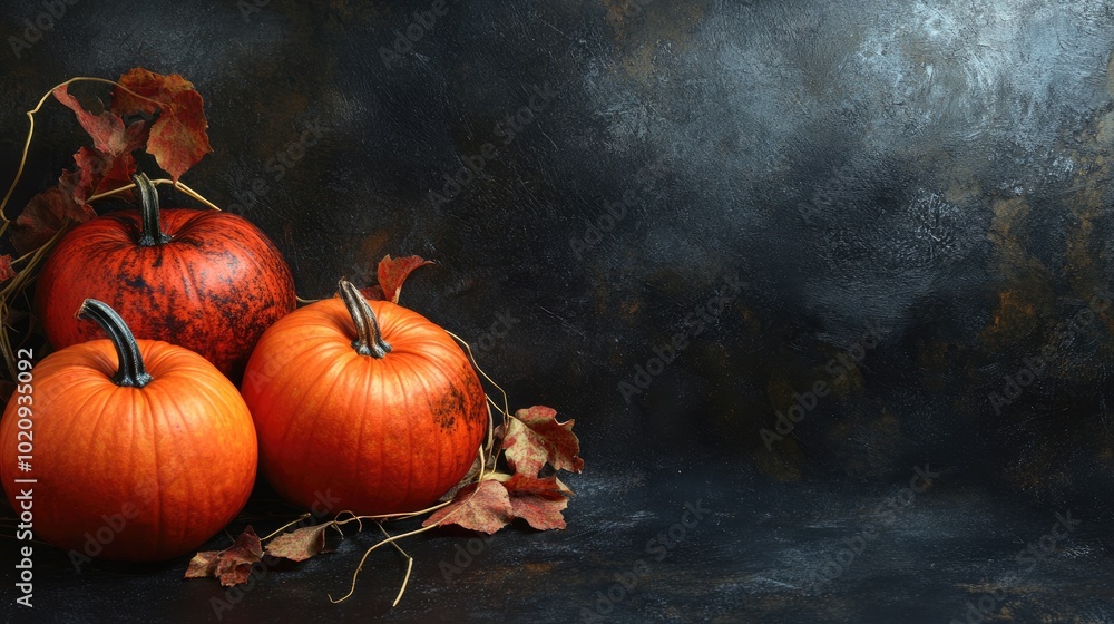 Pumpkin Harvest on Dark Background with Copy Space Pumpkin Harvest on Dark Background with Copy Space