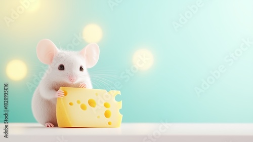 Wallpaper Mural Cute mouse holding a cheese, glowing kitchen backdrop, 3D illustration Torontodigital.ca