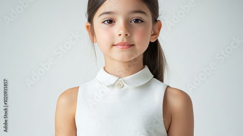 A fashionable sleeveless crop top with an adjustable collar and a buttoned placket detail, ideal for young girls' casual wear photo