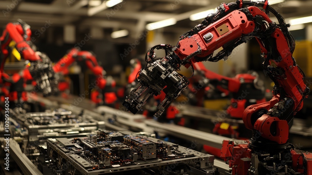 Industrial Robots Working on Assembly Line Industrial Robots Working on Assembly Line