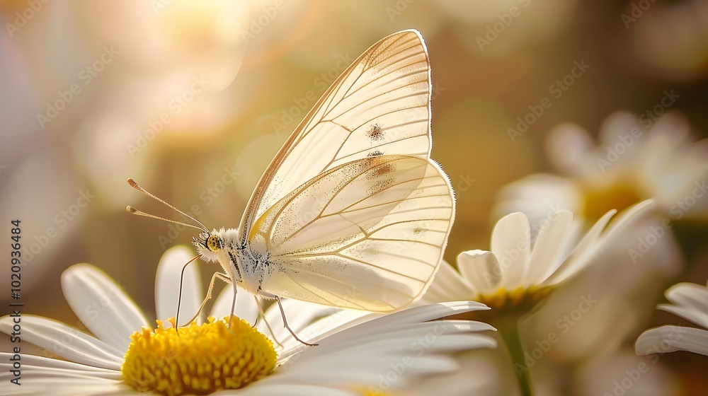 Naklejka premium Butterfly on Flower with Soft Background Light