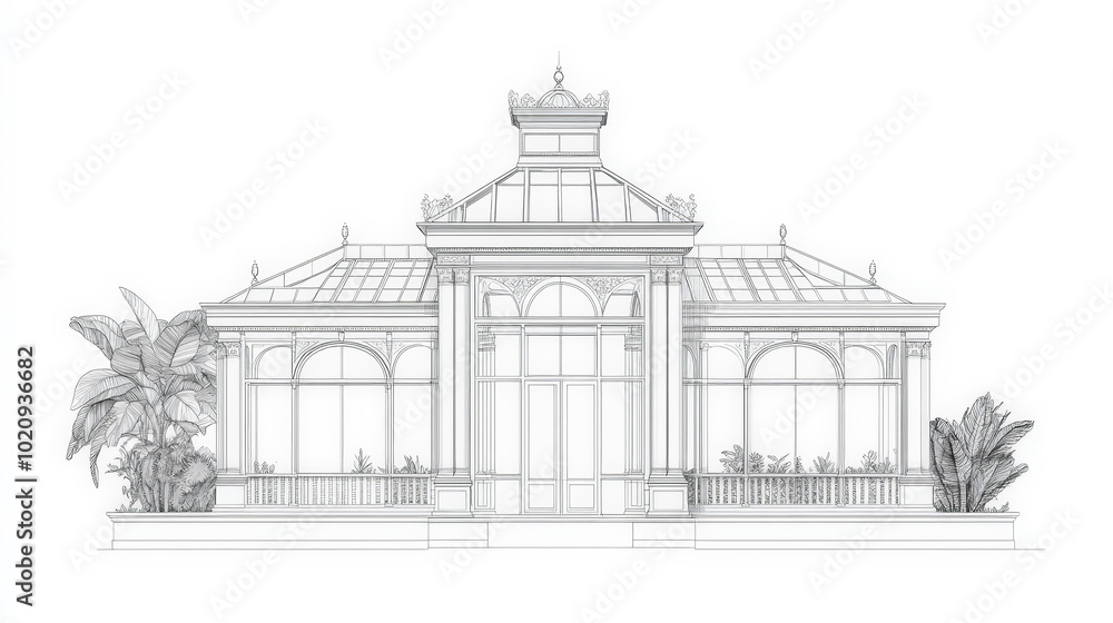 Elegant Victorian Greenhouse Line Art Illustration Elegant Victorian Greenhouse Line Art Illustration