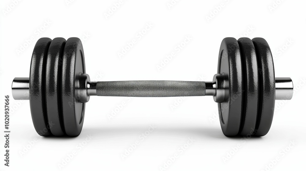 Black Dumbbell with Chrome Barbell on a White Background Black Dumbbell with Chrome Barbell on a White Background