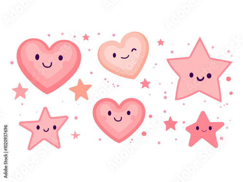 cute pink cartoon heart star character vector illustration