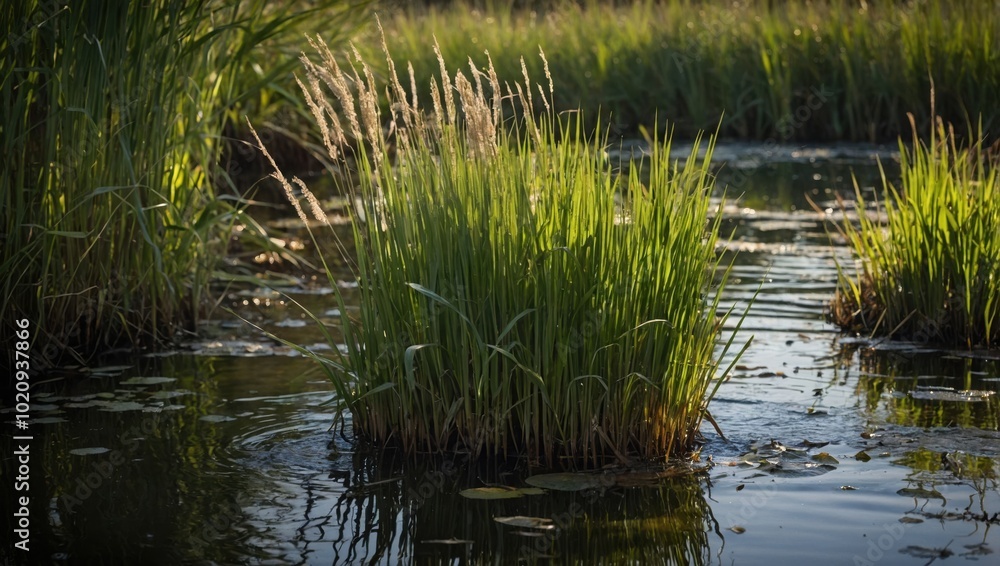 Sunset over a lake covered with reeds Sunset over a lake covered with reeds