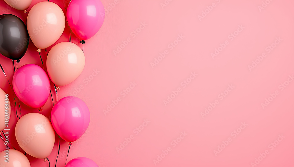 Colorful balloons in shades of pink on a soft pink background. Colorful balloons in shades of pink on a soft pink background.
