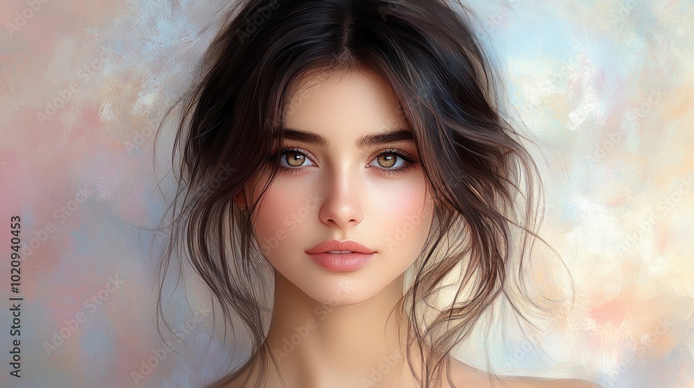 A portrait of a young woman with soft features and warm expression. A portrait of a young woman with soft features and warm expression.
