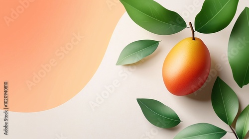 Fresh Mango with Green Leaves on Soft Background