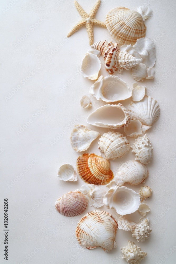 A person holds various shells on a white surface A person holds various shells on a white surface