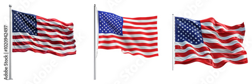 Front view American flag isolated on transparent PNG background perfect for patriotic-themed illustrations or cultural designs