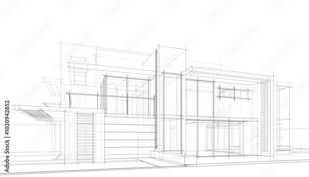 house building architecture 3d illustration house building architecture 3d illustration