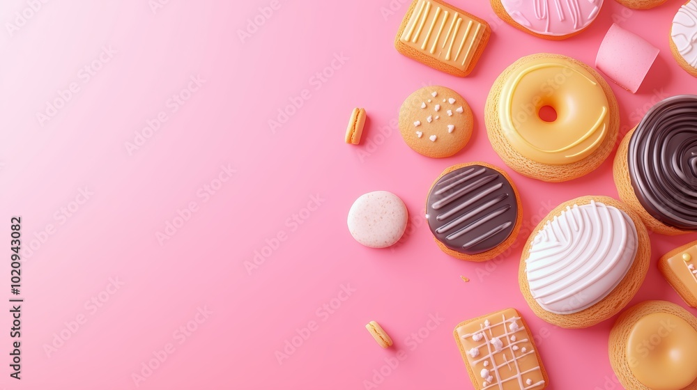 Assorted cookies, neon gradient background, 3D illustration Assorted cookies, neon gradient background, 3D illustration