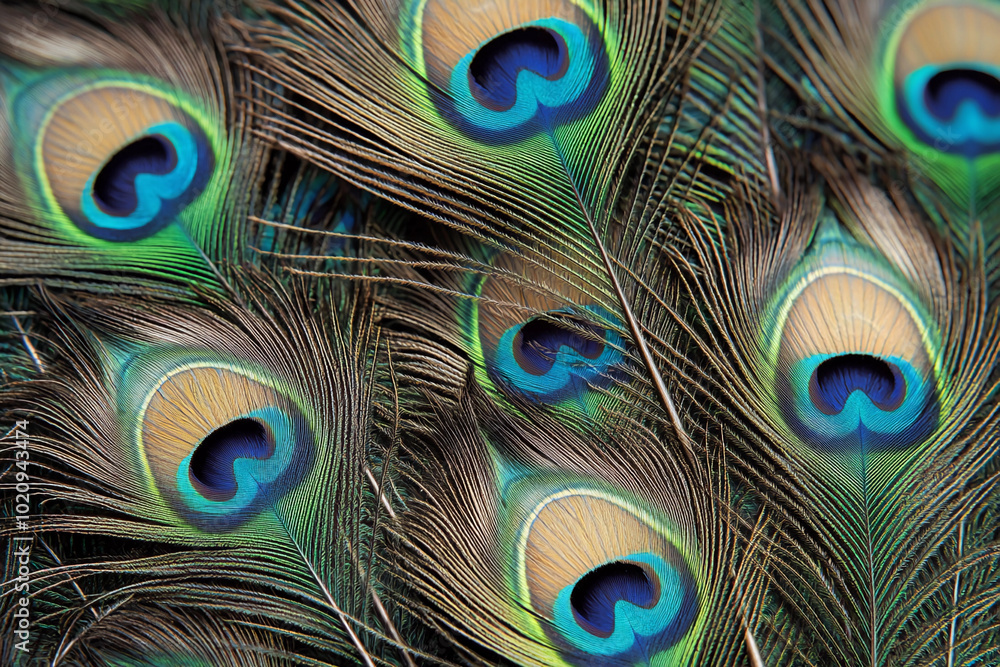 Obraz premium Peacock feathers showcasing vibrant colors in natural sunlight