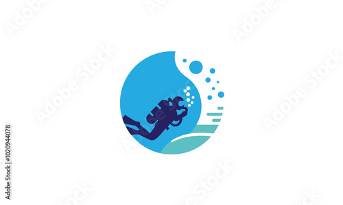 Scuba diving logo, Scuba diving silhouette, Scuba diver silhouette. Diver icon with oxygen cylinder