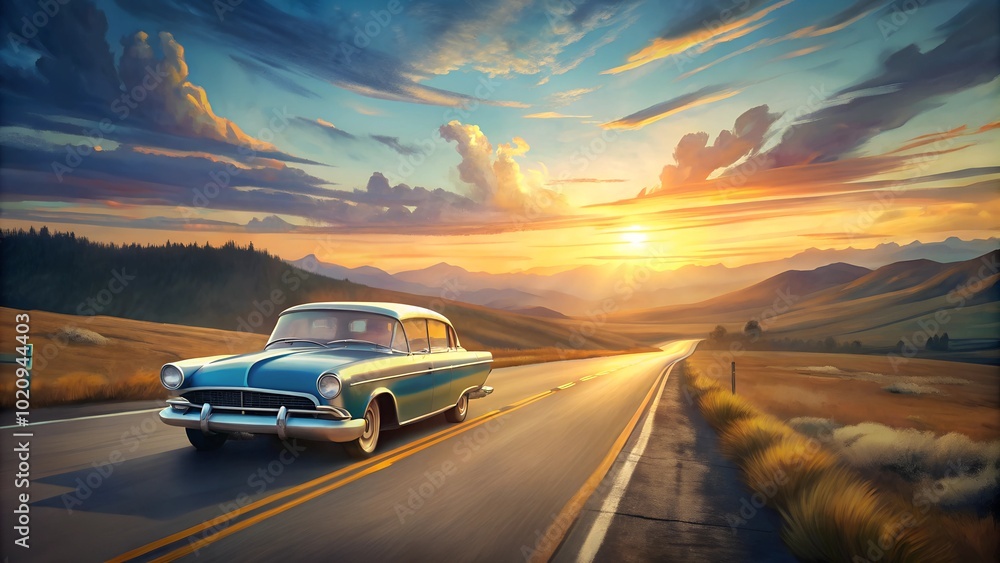 Fototapeta premium design of vintage a car on the road