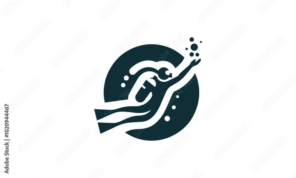 Scuba diving logo, Scuba diving silhouette, Scuba diver silhouette. Diver icon with oxygen cylinder Scuba diving logo, Scuba diving silhouette, Scuba diver silhouette. Diver icon with oxygen cylinder