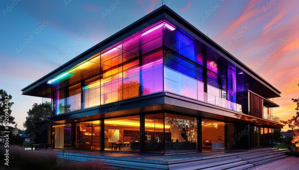 Obraz premium Solar-Powered House, eco-friendly, modern design, vibrant colors, photography