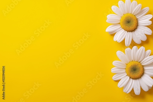 Wallpaper Mural White flowers with yellow centres are arranged in a row. flowers are in the foreground and the background is yellow. vibrant yellow background with scattered daisies, perfect for creating an banner Torontodigital.ca