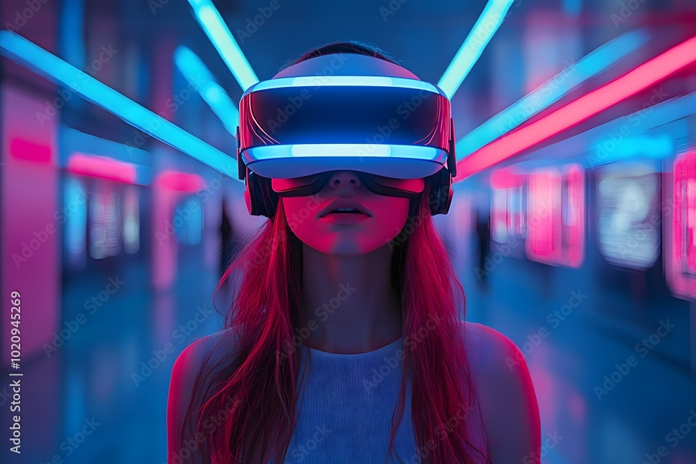 Wearing A Sleek VR Headset In A Minimalist, Futuristic Room Wearing A Sleek VR Headset In A Minimalist, Futuristic Room