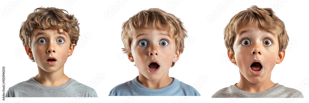 Front view surprised child expression isolated on transparent PNG background ideal for emotion-themed illustrations or people visuals Front view surprised child expression isolated on transparent PNG background ideal for emotion-themed illustrations or people visuals
