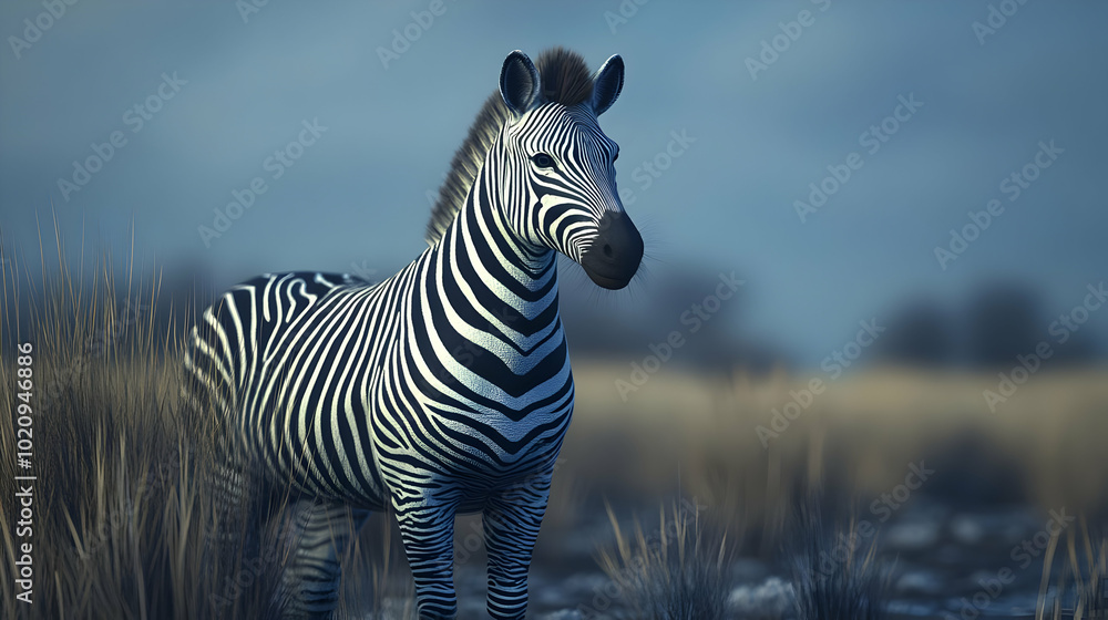 Fototapeta premium Stripes in the Grass: A 3D Zebra Render