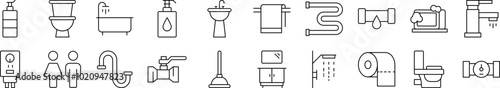 Plumbing Related Line Icon Collection. Editable Stroke. Perfect for Infographics, Articles, Books, Flyers, Banners