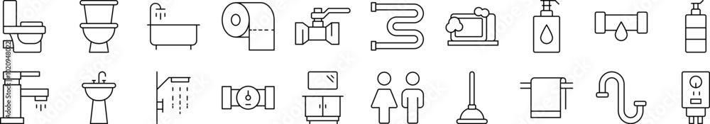 Fototapeta premium Plumbing Line Icon Collection. Editable Stroke. Perfect for Infographics, Articles, Books, Flyers, Banners