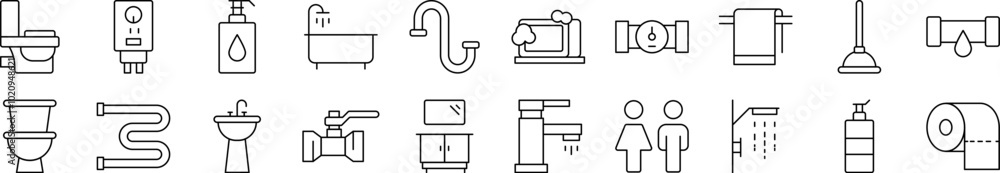 Plumbing Outline Picture Collection. Editable Stroke. Perfect for Infographics, Articles, Books, Flyers, Banners Plumbing Outline Picture Collection. Editable Stroke. Perfect for Infographics, Articles, Books, Flyers, Banners