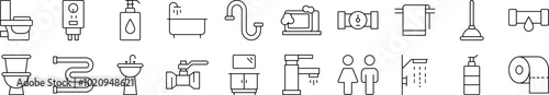 Plumbing Outline Picture Collection. Editable Stroke. Perfect for Infographics, Articles, Books, Flyers, Banners