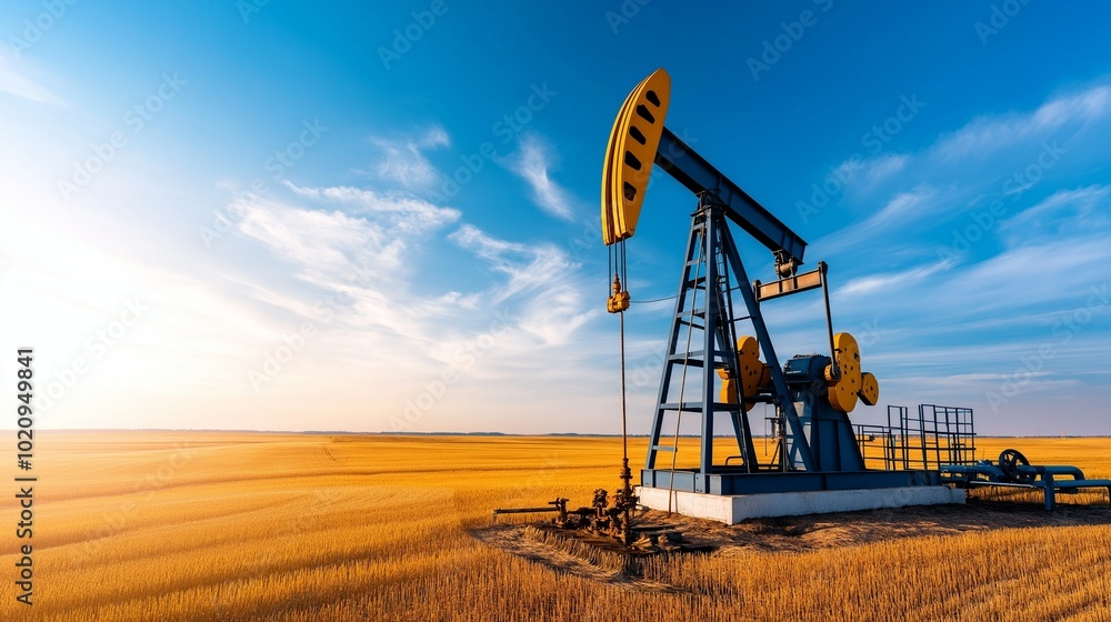 An oil pump in the field. An oil production facility. Mining and processing business. Energy industry An oil pump in the field. An oil production facility. Mining and processing business. Energy industry
