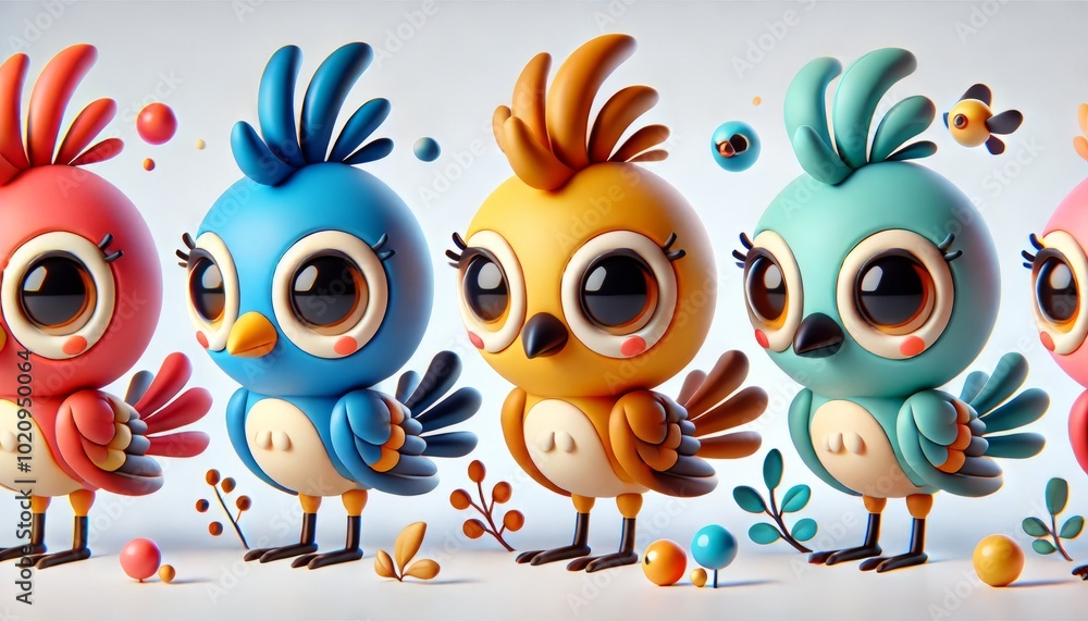 custom made wallpaper toronto digitalCute Cartoon Birds with Big Eyes and Colorful Feathers