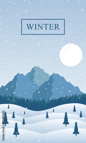 winter poster with icon graphic design template vector illustration minimalist landscape view
