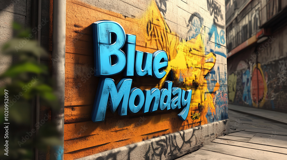 Naklejka premium Blue Monday cartoon illustration with sad face,generated with AI.
