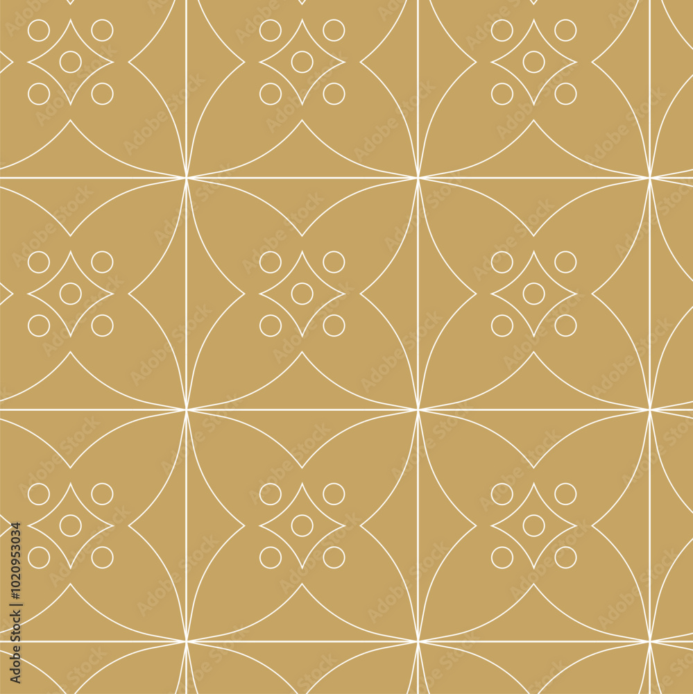 Fototapeta premium Abstract geometric pattern with crosses, stripes, lines. Seamless vector background. White and gold ornament. Modern reticulated graphic design.
