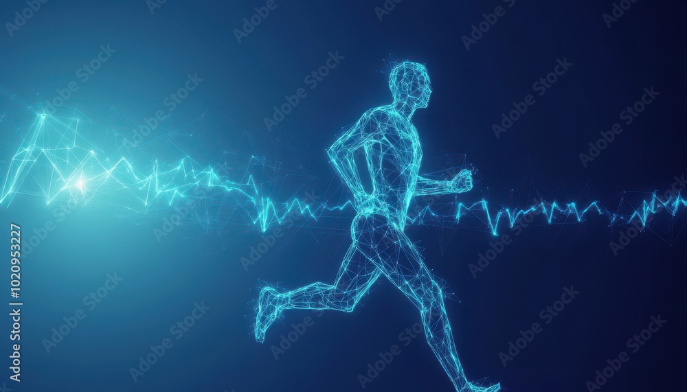 Abstract Wireframe Representation of a Runner with Glowing Lines Abstract Wireframe Representation of a Runner with Glowing Lines