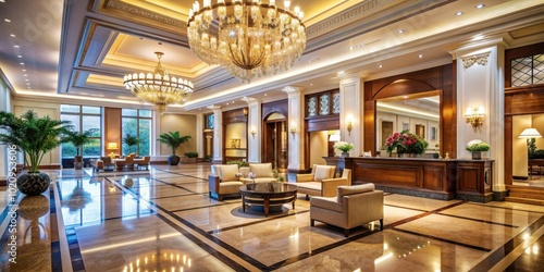 Luxurious hotel lobby with elegant decor and attentive staff, luxury, hotel, upscale, hospitality, elegant