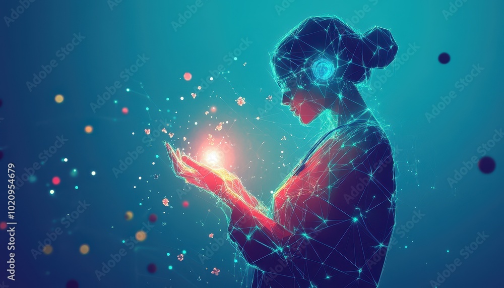 A Digital Abstract Depiction of a Woman Holding a Glowing Orb A Digital Abstract Depiction of a Woman Holding a Glowing Orb