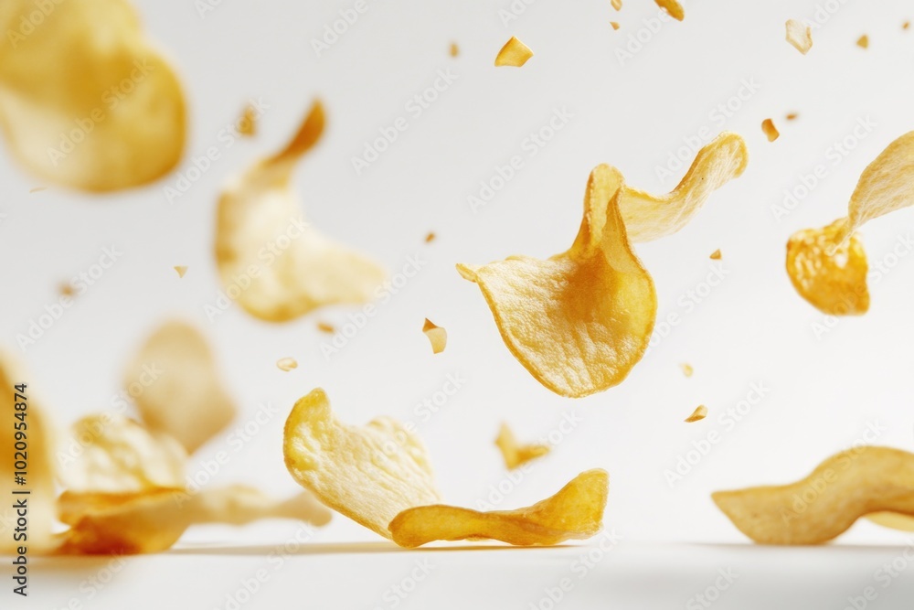 Close-up of a pile of crispy potato chips Close-up of a pile of crispy potato chips