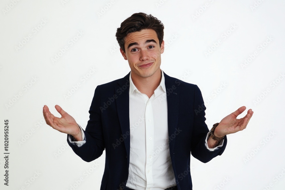 A man in a suit shows his playful side, ideal for adding humor to presentations or marketing materials A man in a suit shows his playful side, ideal for adding humor to presentations or marketing materials