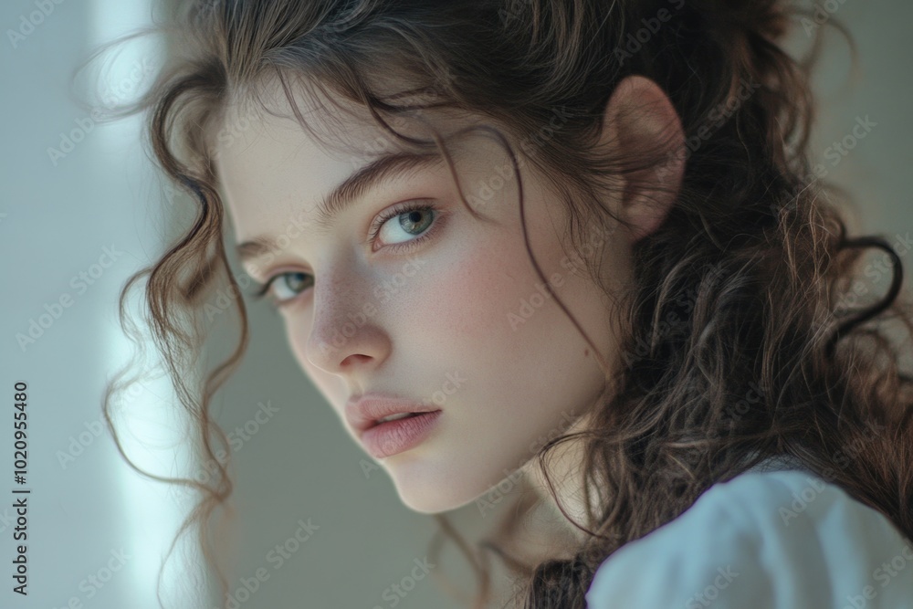 A close-up portrait of a young girl with long, flowing hair A close-up portrait of a young girl with long, flowing hair