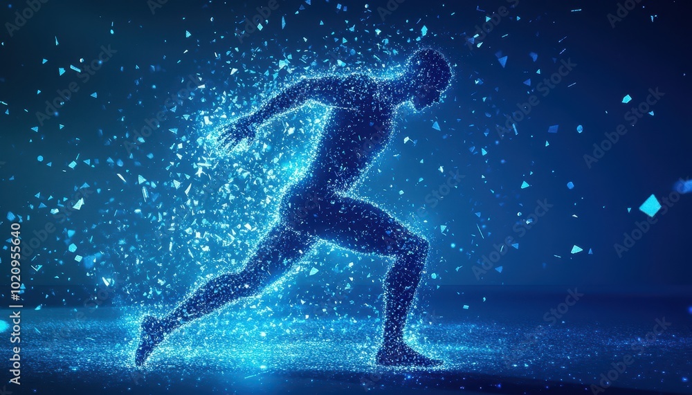 Digital Silhouette of a Runner with Glowing Particles Digital Silhouette of a Runner with Glowing Particles