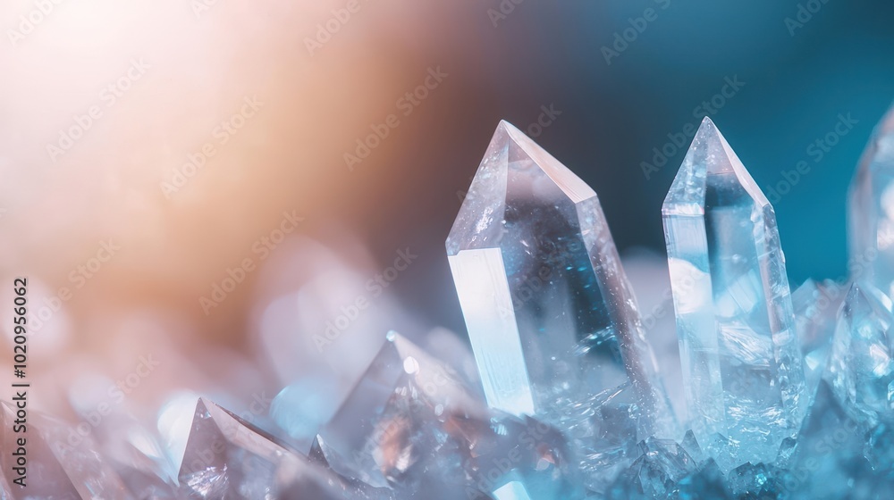 Close-up view of sparkling crystals with soft gradient background, showcasing their intricate details and beauty. Close-up view of sparkling crystals with soft gradient background, showcasing their intricate details and beauty.