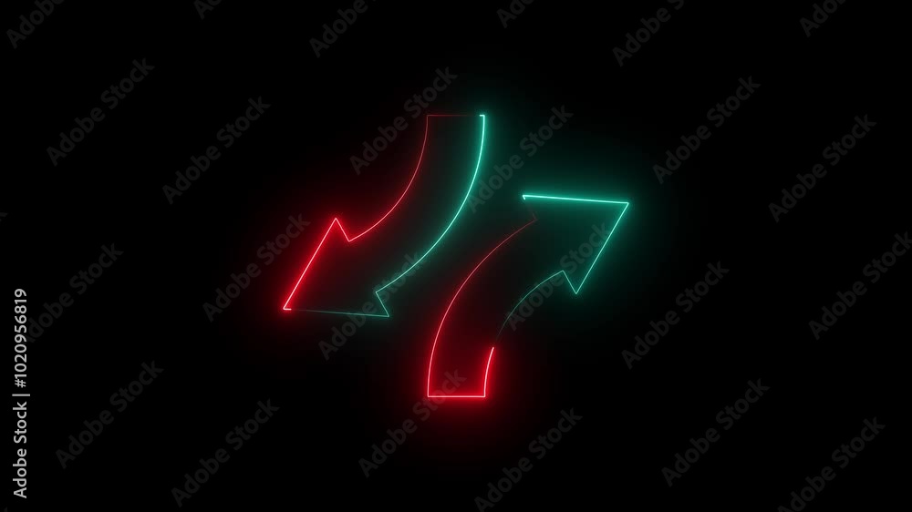 Dual Neon glowing Arrows Pointing in Opposite Directions. Red and green color neon Glowing Directional arrows icons animation. Its show different position Dual Neon glowing Arrows Pointing in Opposite Directions. Red and green color neon Glowing Directional arrows icons animation. Its show different position